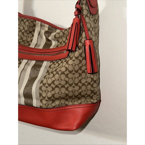 Coach Legacy Signature Stripe Orange Duffle Jacquard Leather Bag 19918 - Picture 3 of 10